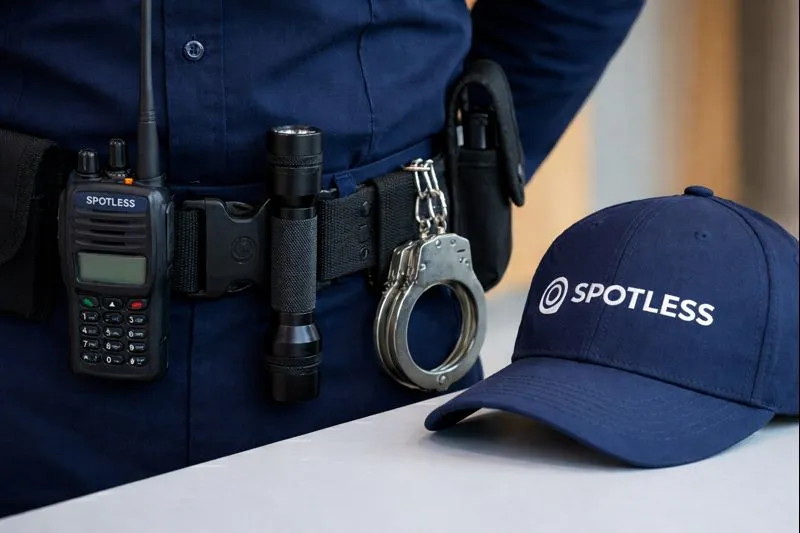 Security guard monitoring an event entrance with a headset